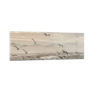 Tablou pe sticlă - Marea zumzăie, păsările cântă - 90x30 cm
