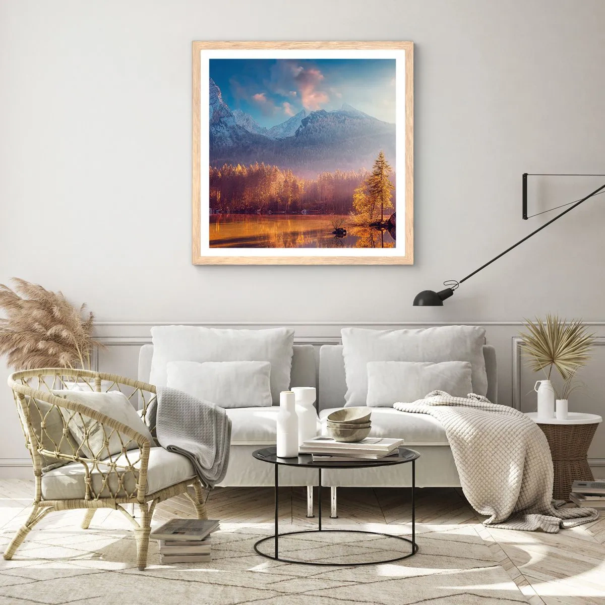 Poster în ramă de stejar deschis - La munte și la deal - 60x60 cm