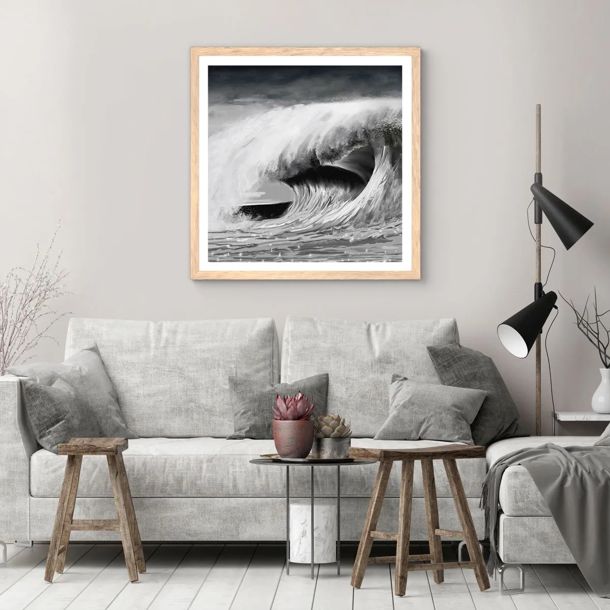 Poster în ramă de stejar deschis - Mânia oceanului - 30x30 cm