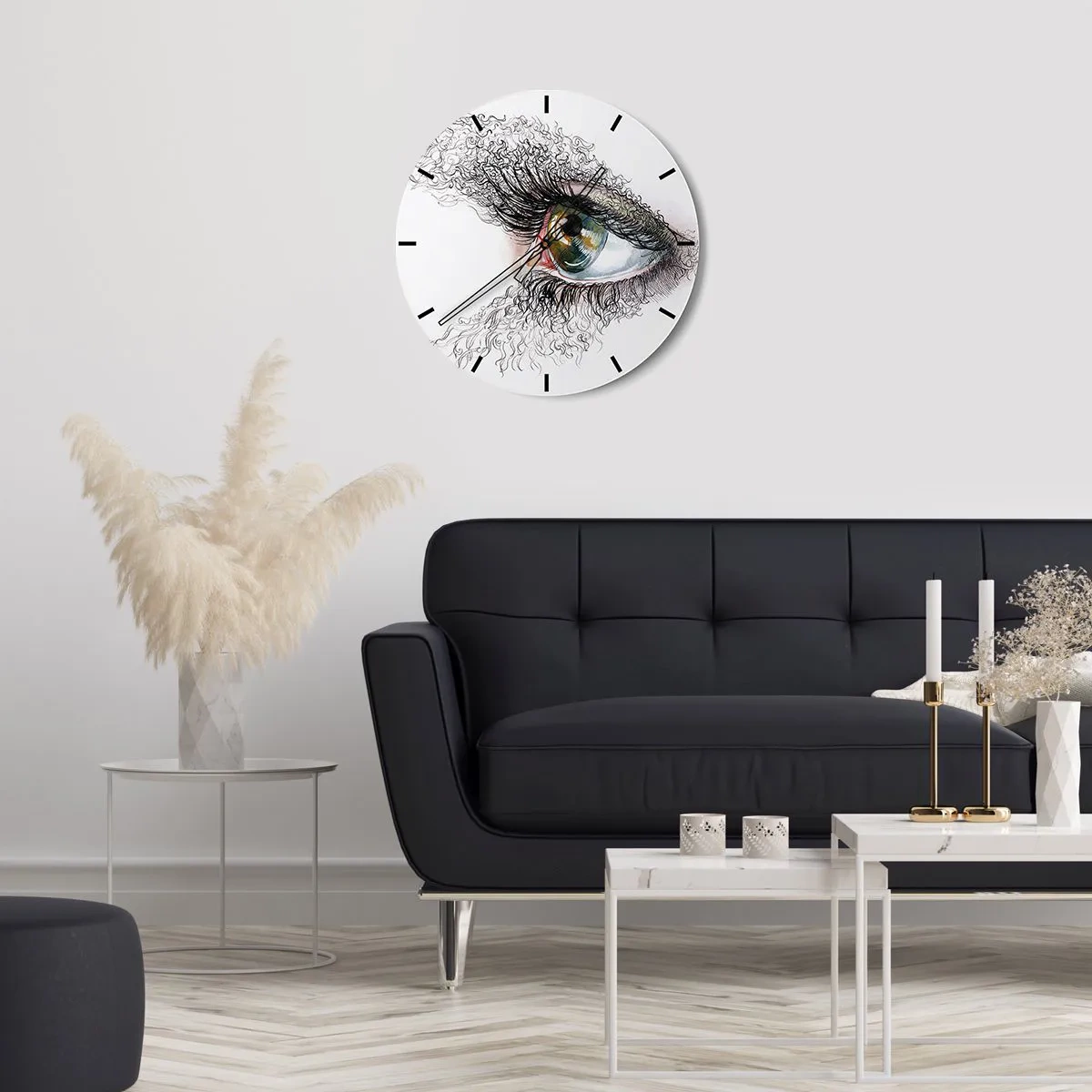 Ceas de perete - Ceas pe sticlă - Ochi artistic cu detalii în negru și culoare - 30x30cm - Privește direct în suflet - Decorațiune modernă pentru perete pentru living, bucătărie și dormitor ARTTOR