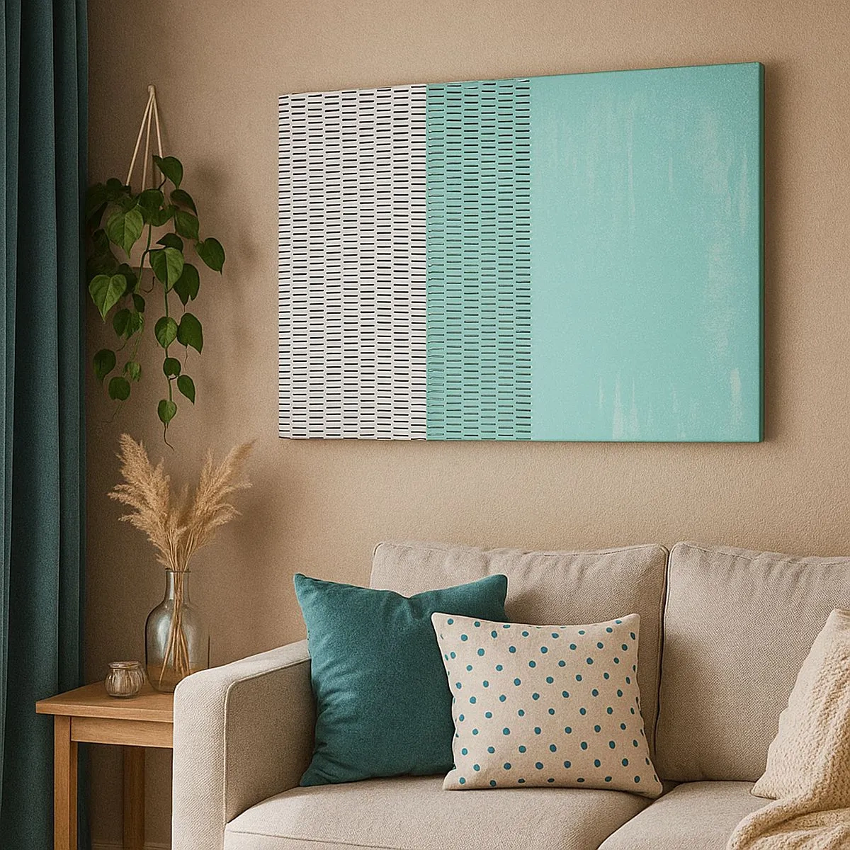 Tablou pe pânză Canvas - Compoziție geometrică cu turcoaz și linii - 70x50cm - Compoziție echilibrată - Decorațiune modernă pentru perete pentru living și dormitor ARTTOR