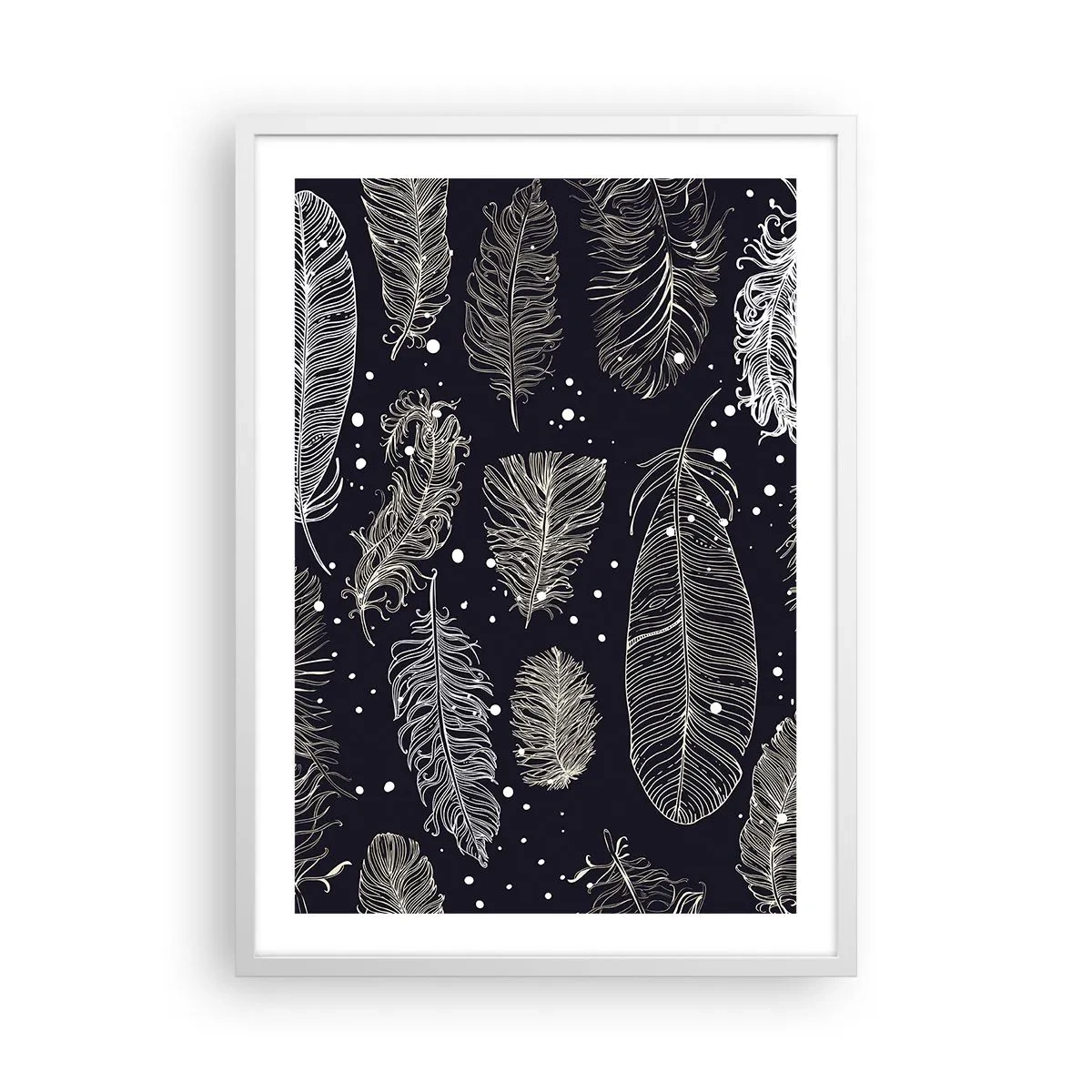 Poster în ramă albă - Dantelă cu pene - 50x70 cm