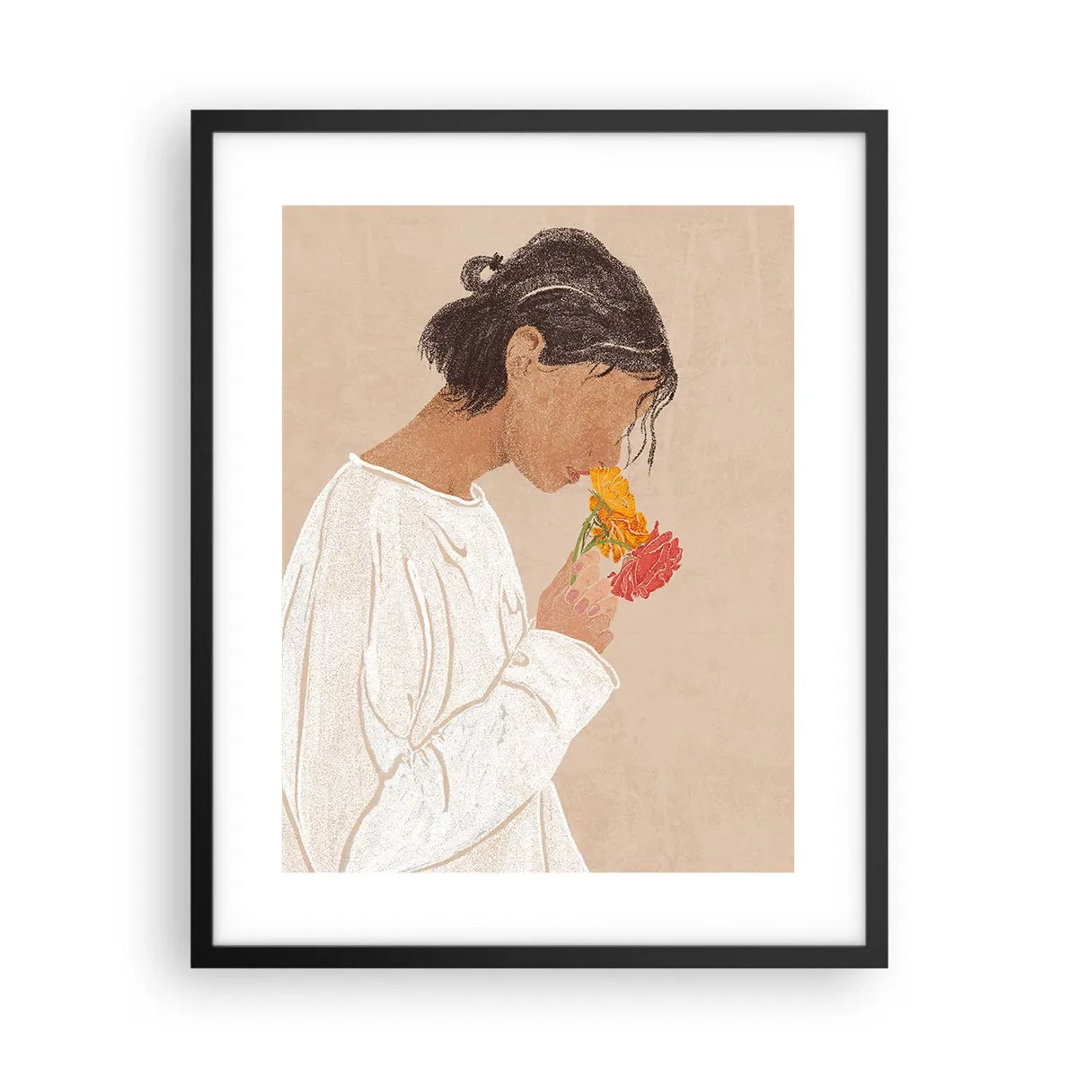 Poster în ramă neagră - Fată și floare - 40x50 cm