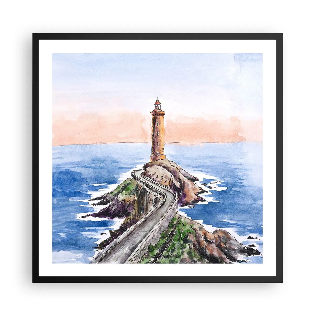 Poster în ramă neagră - Cu fața la mare - 60x60 cm