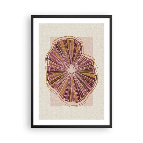 Poster în ramă neagră - Secțiune transversală abstractă a unui copac în nuanțe de roz și maro. - 50x70cm - Abstracția radială - Decorațiune modernă pentru perete pentru living și dormitor ARTTOR