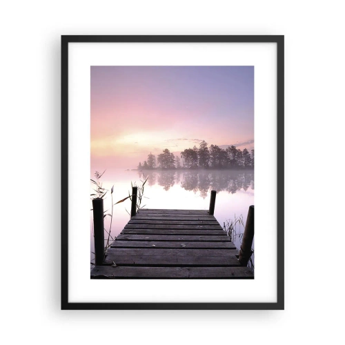 Poster în ramă neagră - Din ceața de liliac... - 40x50 cm