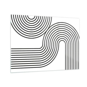 Tablou pe sticlă - Grafică alb-negru cu linii paralele curbate - 70x50cm - Pe o curbă - Decorațiune modernă pentru perete pentru living și dormitor ARTTOR