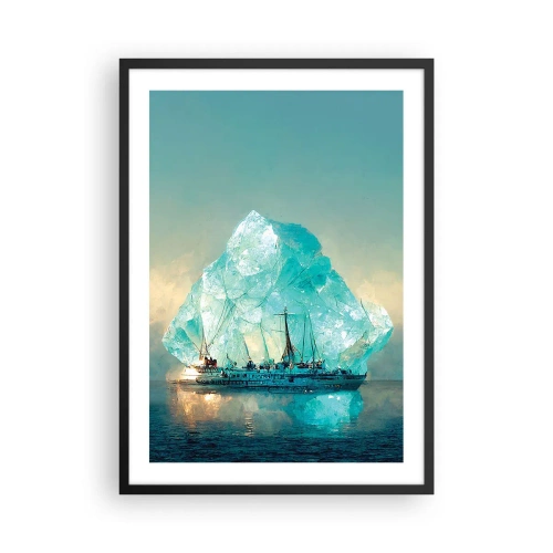 Poster în ramă neagră - O navă lângă un aisberg uriaș - 50x70cm - Diamant arctic - Decorațiune modernă pentru perete pentru living și dormitor ARTTOR