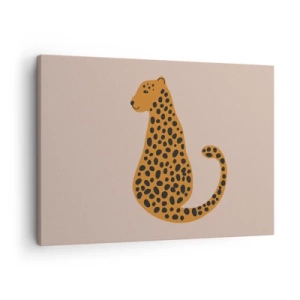 Tablou pe pânză Canvas - Un desen minimalist al unei pantere pe un fundal bej - 70x50cm - Modelul leopard este tot timpul la modă - Decorațiune modernă pentru perete pentru living și dormitor ARTTOR