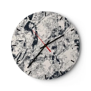 Ceas de perete - Ceas pe sticlă - Compoziție abstractă în nuanțe de negru și gri - 30x30cm - Întrepătrunderea contrariilor - Decorațiune modernă pentru perete pentru living, bucătărie și dormitor ARTTOR
