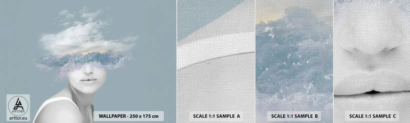 Mostră tapet Premium Canvas - Cu capul în nori - Luminos, Portret, nori - 100x30 cm