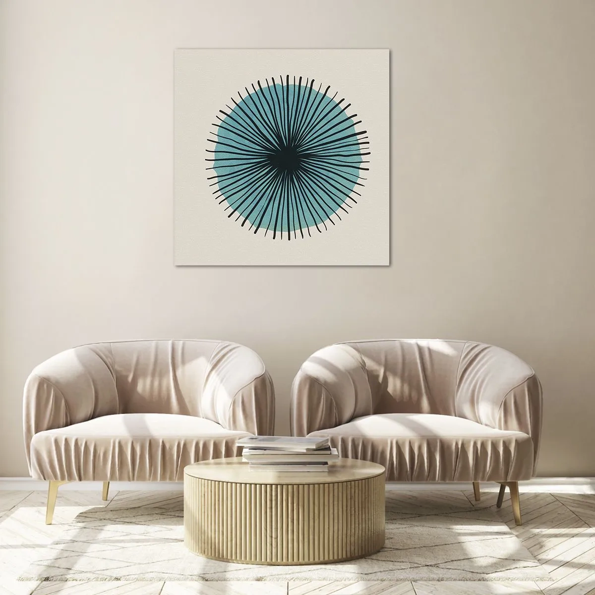 Tablou pe sticlă - Radiant pe albastru - 70x70 cm