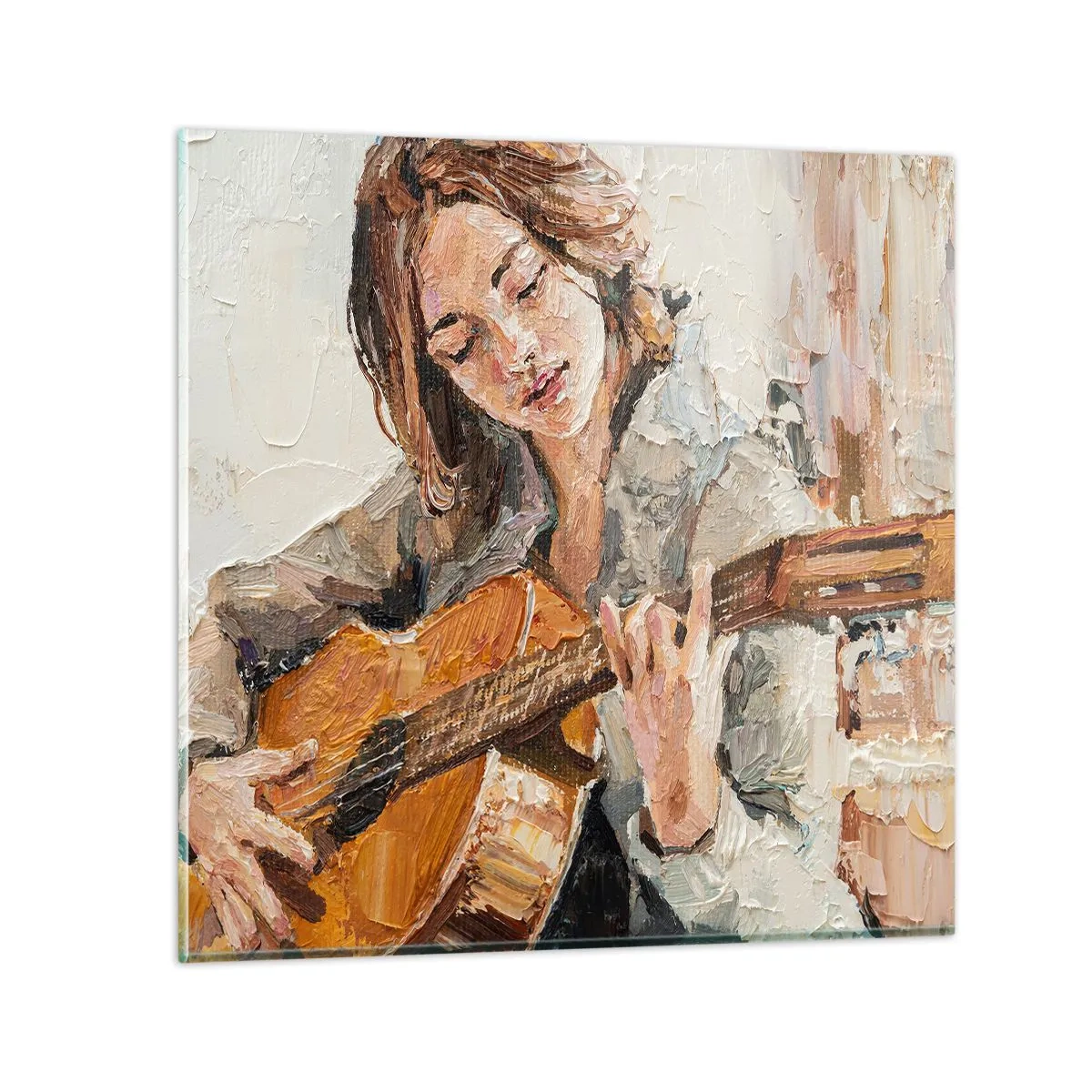 Tablou pe sticlă - Concert pentru chitară și inima unei fete - 30x30 cm
