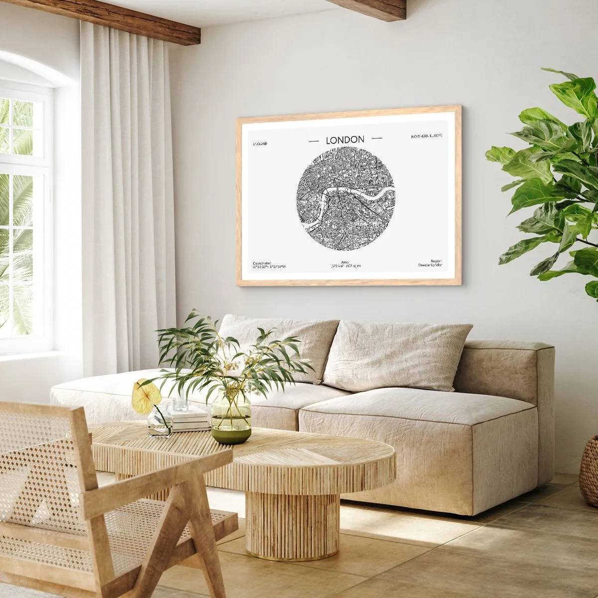 Poster în ramă de stejar deschis - Anatomia Londrei - 100x70 cm