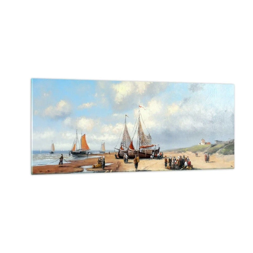 Tablou pe sticlă - Pescuit de succes - 100x40 cm