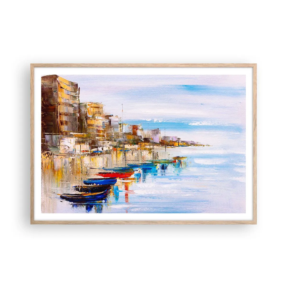 Poster în ramă de stejar deschis - Port urban multicolor - 100x70 cm