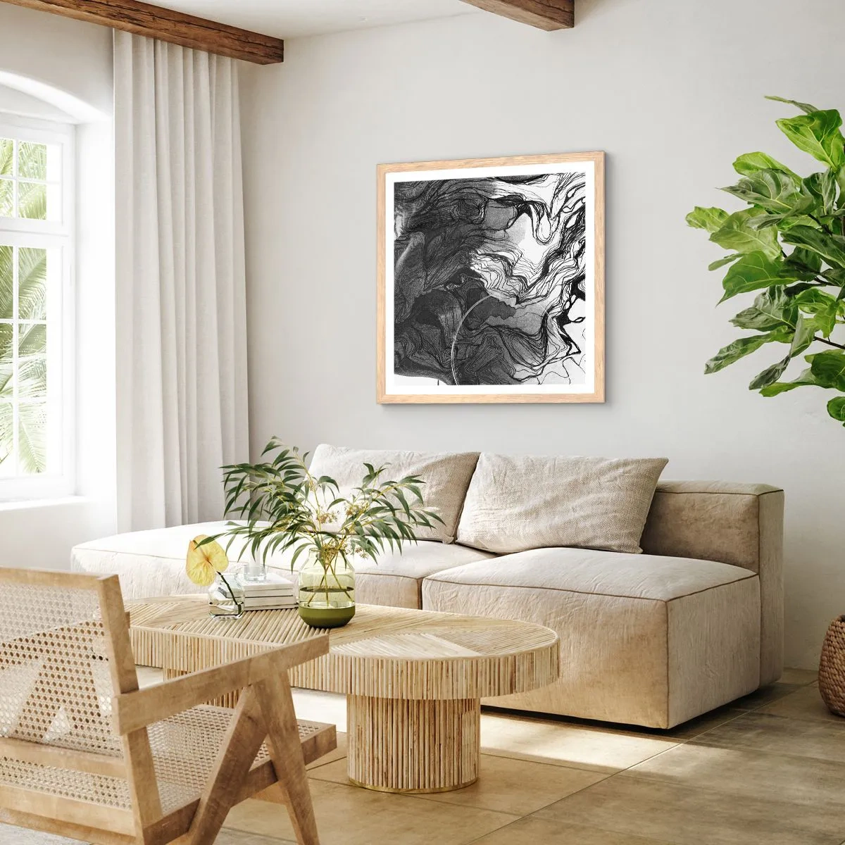 Poster în ramă de stejar deschis - Încurcată în vise - 40x40 cm
