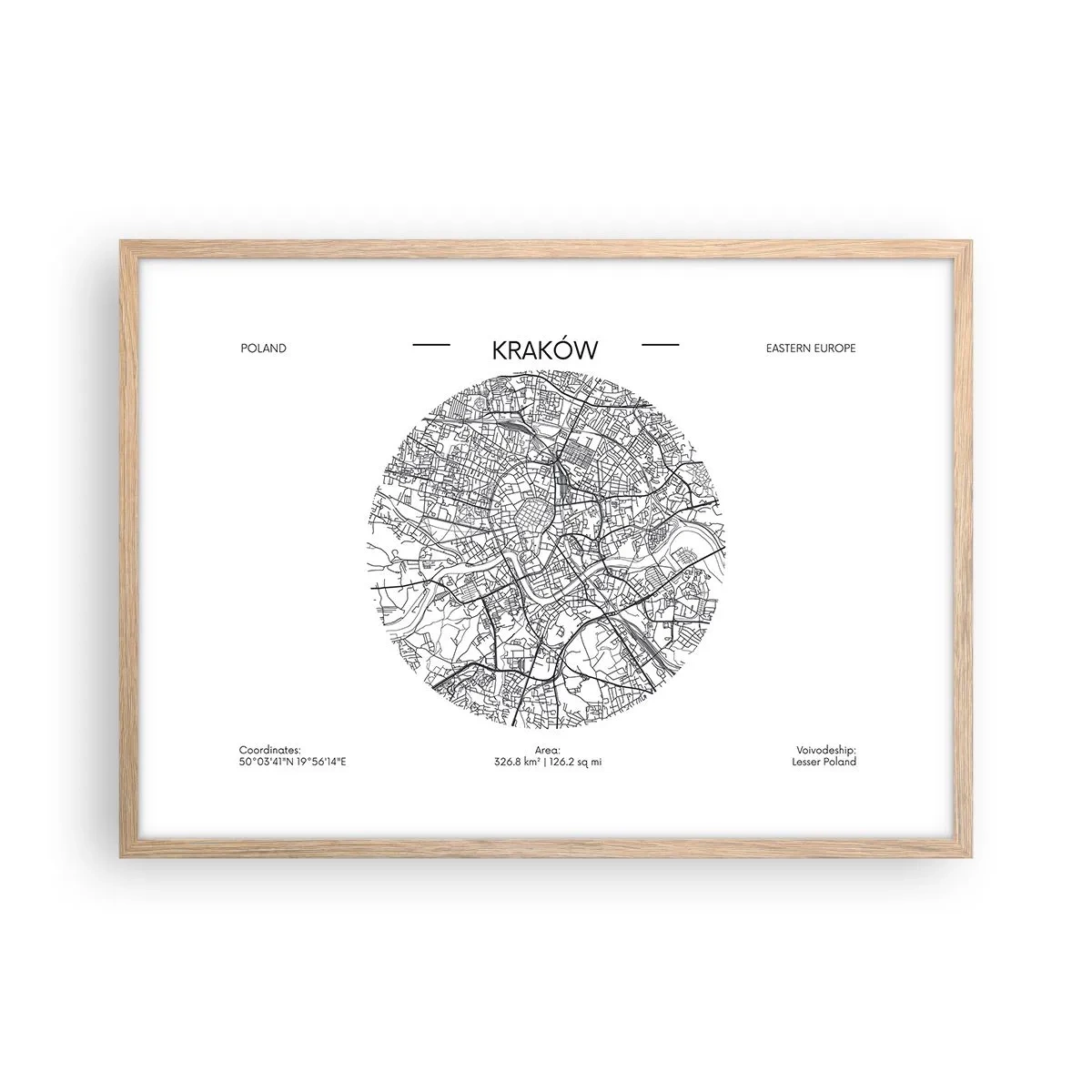 Poster în ramă de stejar deschis - Anatomia Cracoviei - 70x50 cm