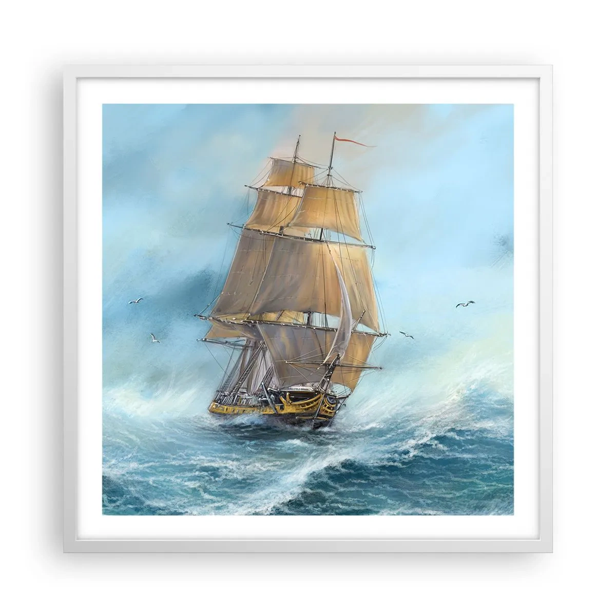 Poster în ramă albă - Rulează pe valuri - 60x60 cm