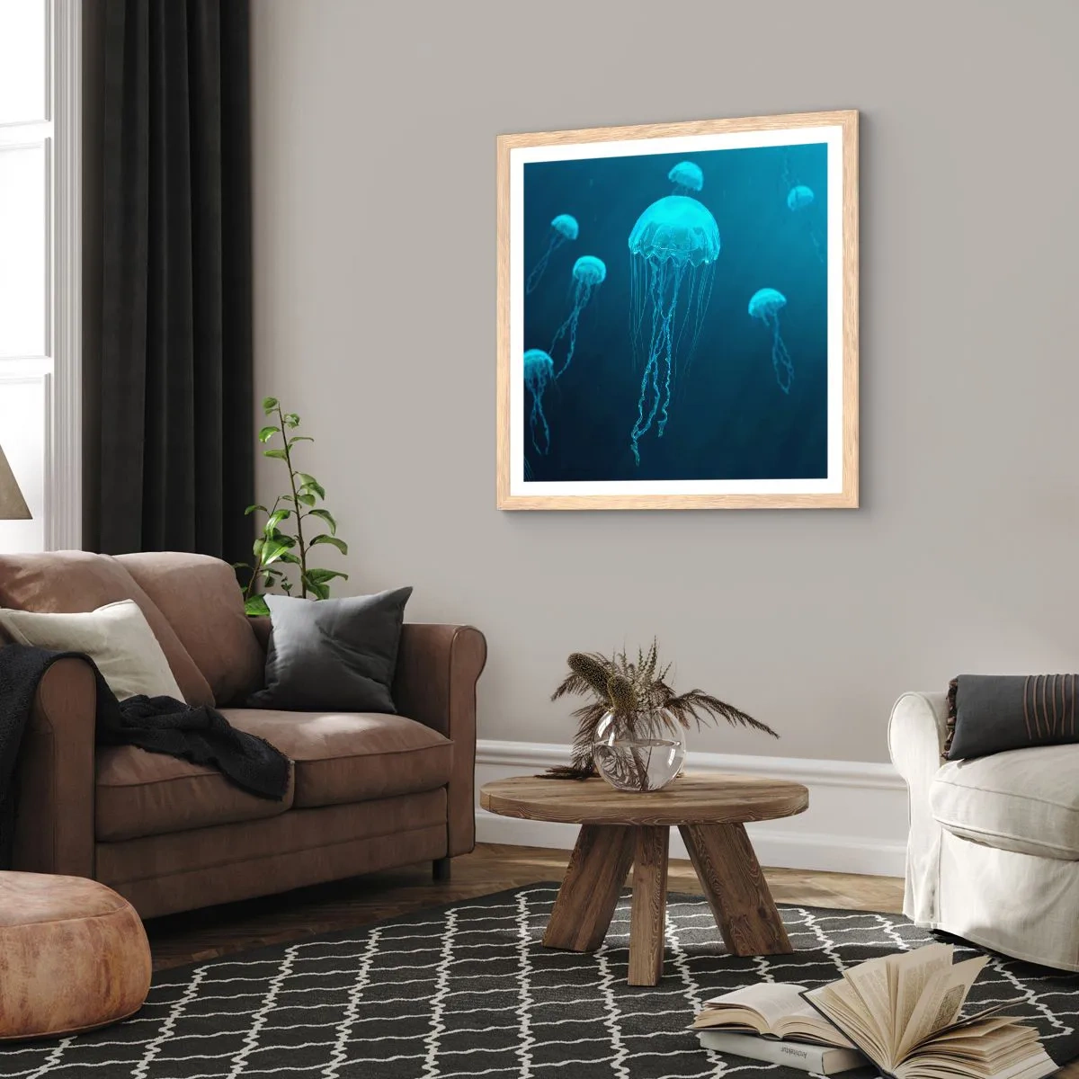 Poster în ramă de stejar deschis - Dansul oceanic - 60x60 cm