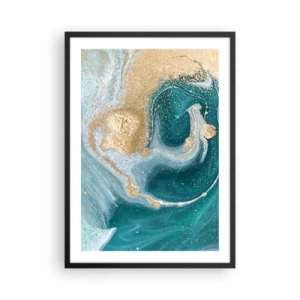 Poster în ramă neagră - Motiv abstract auriu și turcoaz în forme fluide - 50x70cm - Vârtej de aur și turcoaz - Decorațiune modernă pentru perete pentru living și dormitor ARTTOR
