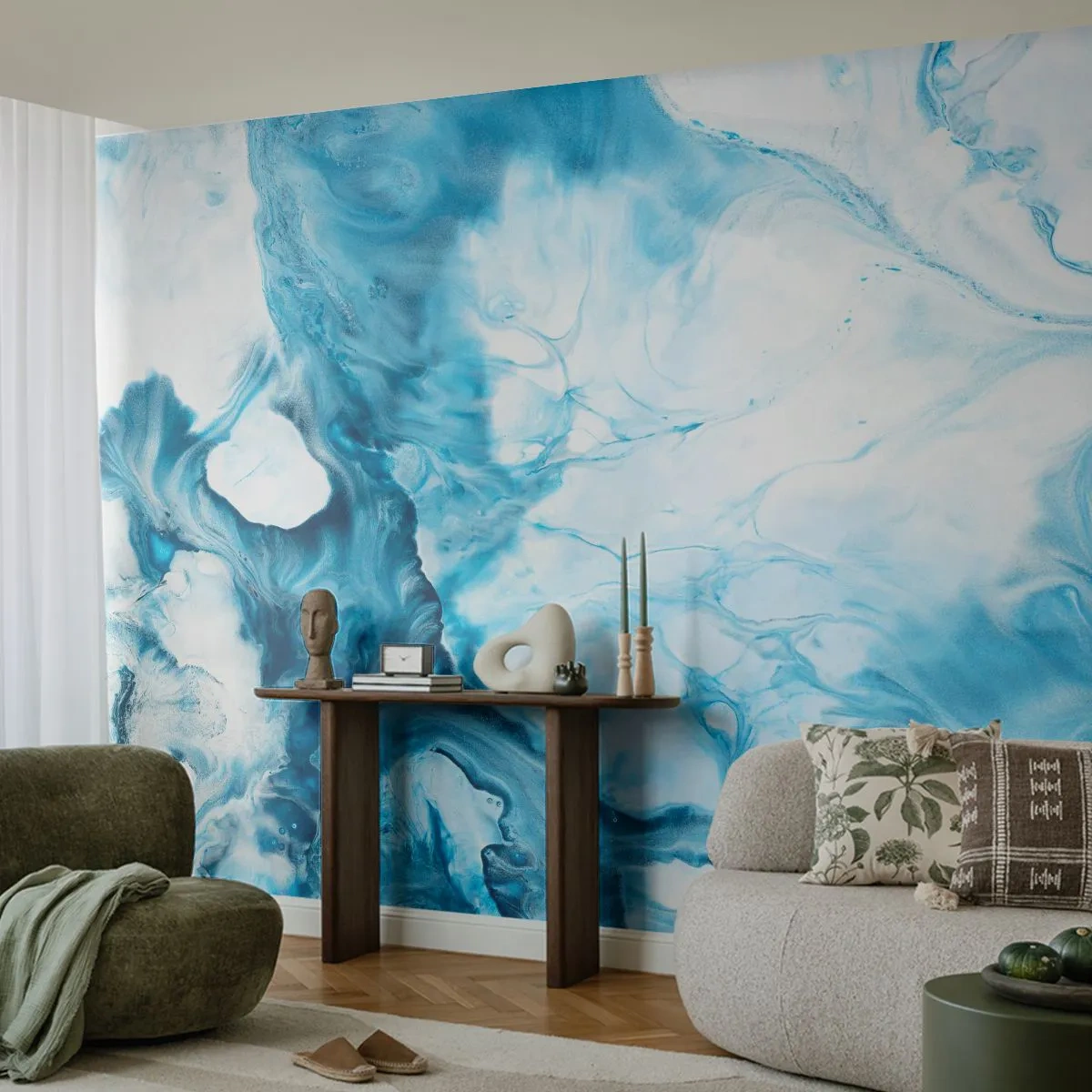 Tapet Standard Eco - Compoziție abstractă de albastru și alb - 100x70cm - Concert de nuanțe de albastru - Decorațiune modernă pentru perete pentru living și dormitor ARTTOR