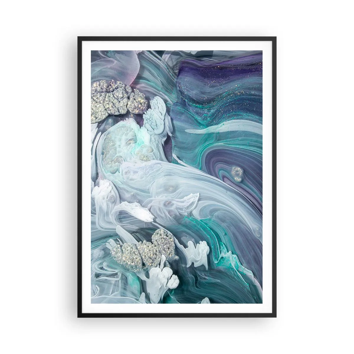 Poster în ramă neagră - Râuri de albastru - 70x100 cm