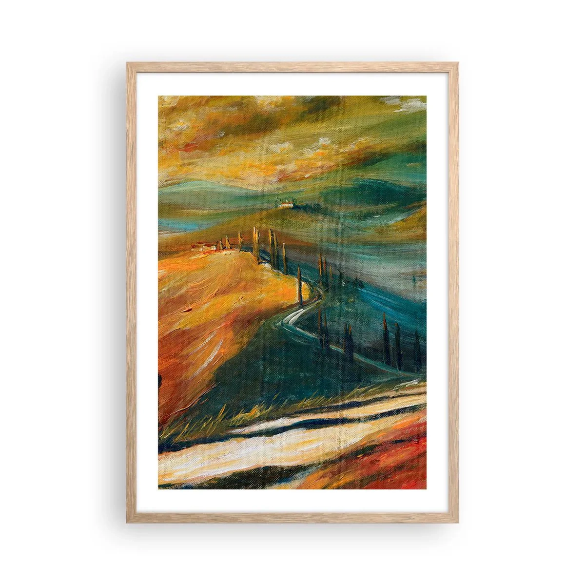 Poster în ramă de stejar deschis - Peisaj toscan - 50x70 cm