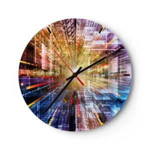 Ceas de perete - Ceas pe sticlă - O viziune abstractă a orașului cu efecte de lumină și culori - 30x30cm - Coridor luminos - Decorațiune modernă pentru perete pentru living, bucătărie și dormitor ARTTOR
