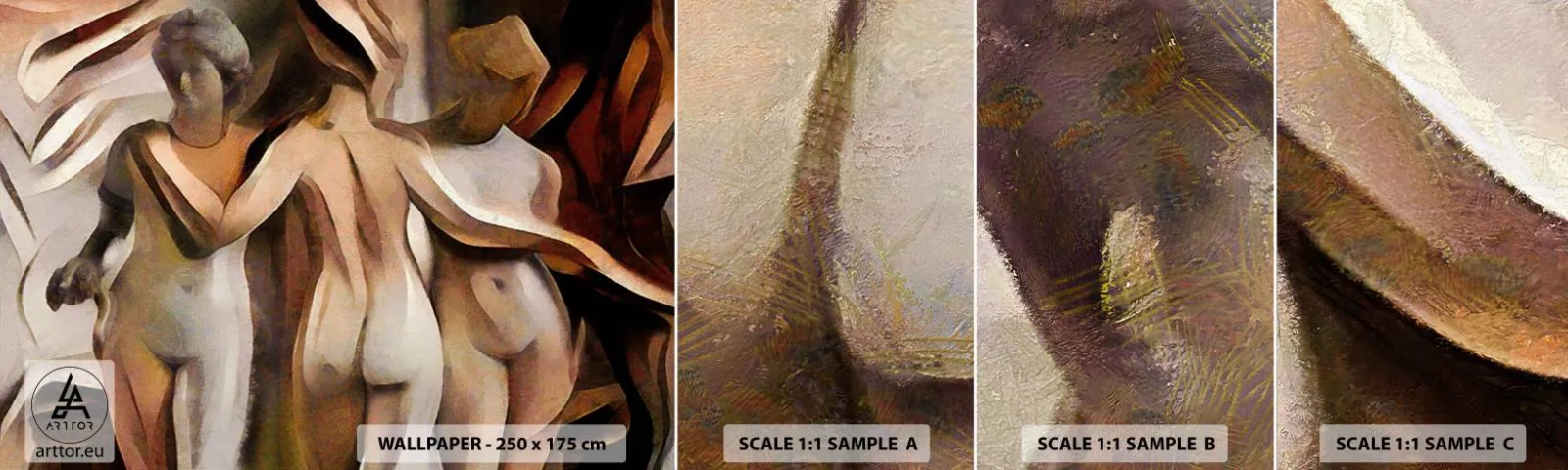 Mostră tapet autocolant Deluxe Sticker - Trei Grații 2.0 - Femeie, Cubism, Bucată - 100x30 cm