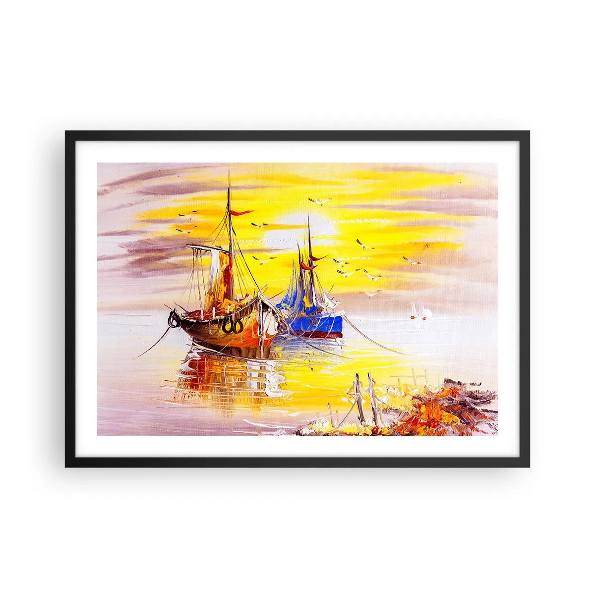 Poster în ramă neagră - O binemeritată odihnă în port - 70x50 cm