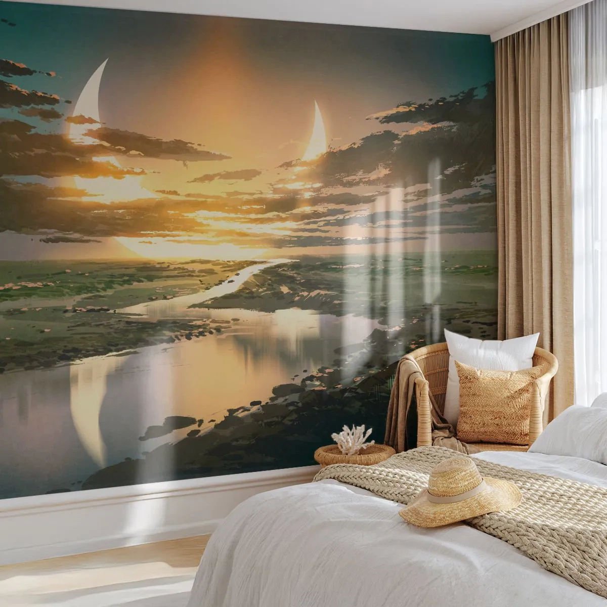 Tapet Premium Sand - Undeva într-o galaxie foarte, foarte îndepărtată - Peisaj, Luna, Fantezie - 250x175 cm