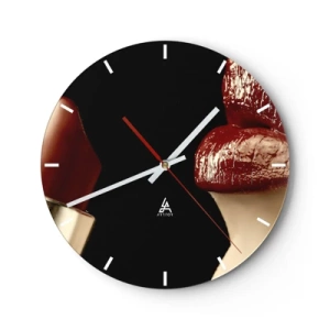 Ceas de perete - Ceas pe sticlă - Buze roșii și ruj pe fundal negru - 30x30cm - Senzualitatea și strălucirea carminului - Decorațiune modernă pentru perete pentru living, bucătărie și dormitor ARTTOR