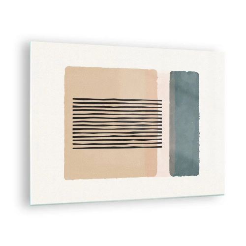 Tablou pe sticlă - Compoziție geometrică cu dungi și blocuri de culoare - 70x50cm - Totul este în regulă - Decorațiune modernă pentru perete pentru living și dormitor ARTTOR