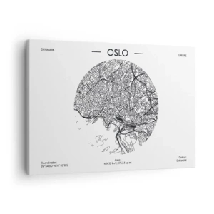 Tablou pe pânză Canvas - O hartă a orașului Oslo într-un stil minimalist alb-negru. - 70x50cm - Anatomia Oslo - Decorațiune modernă pentru perete pentru living și dormitor ARTTOR