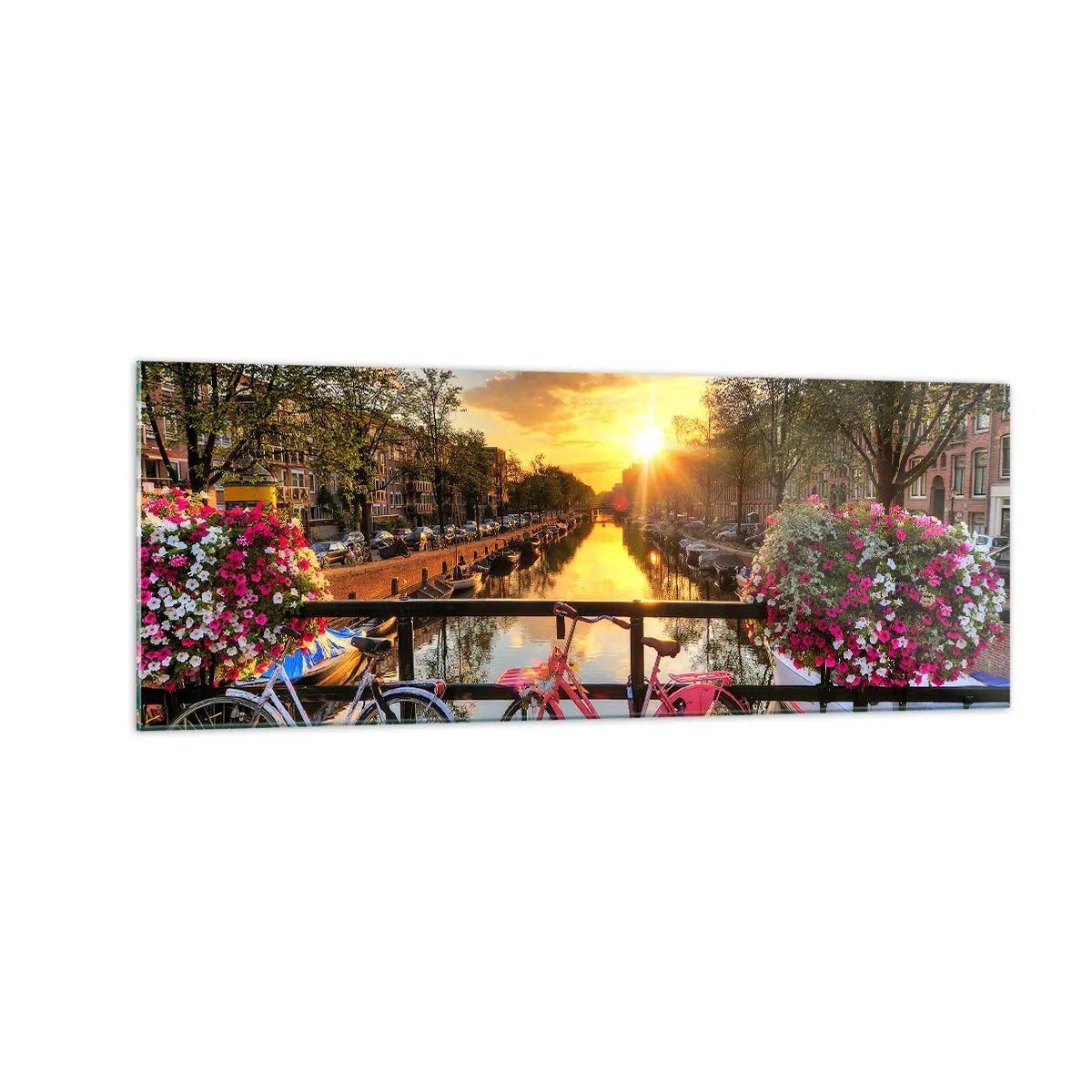 Tablou pe sticlă - Dimineața de primăvară în Amsterdam - 140x50 cm