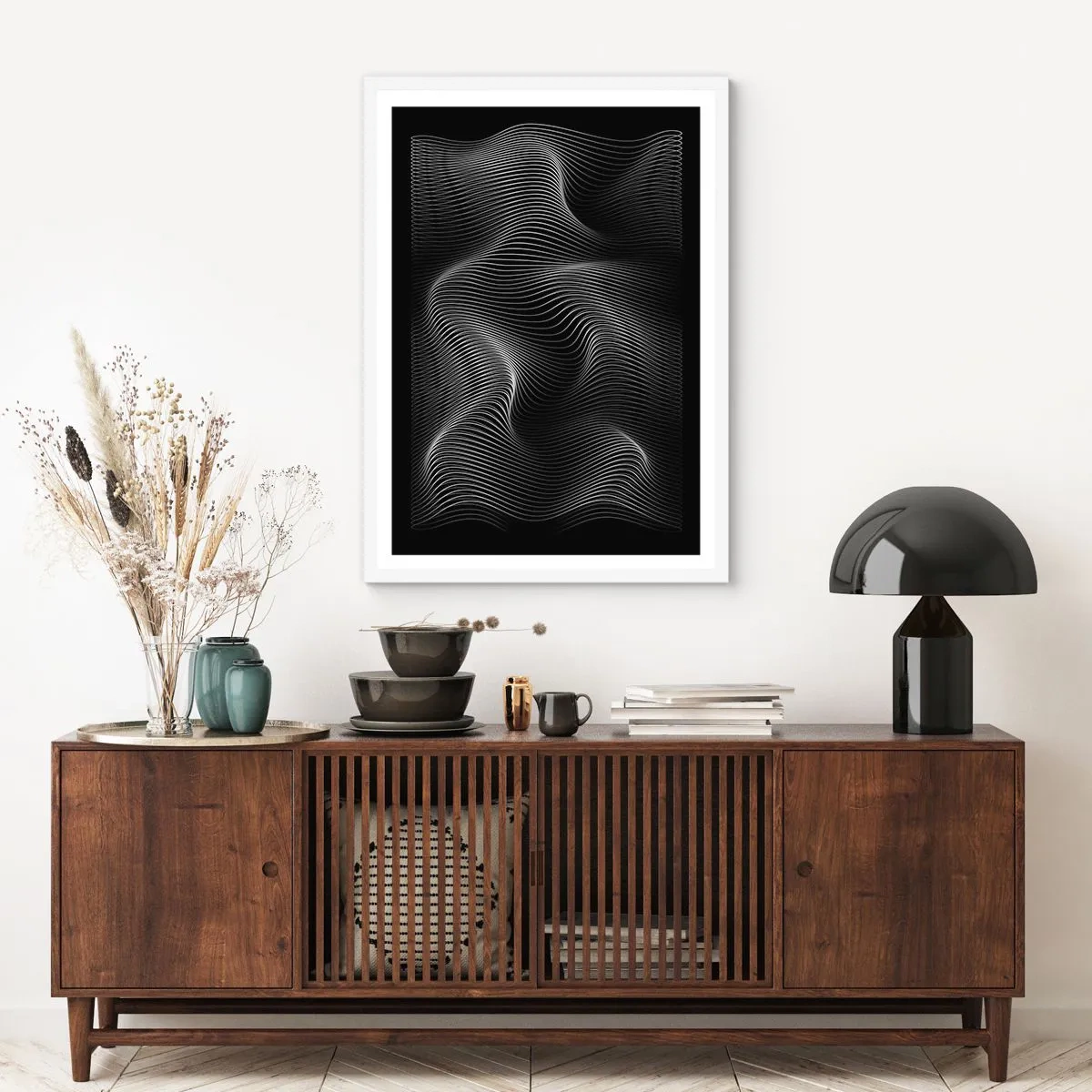 Poster în ramă albă - Dansul luminii în spațiu - 50x70 cm