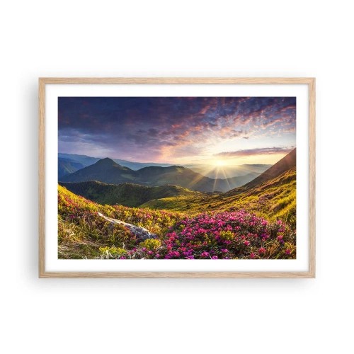 Poster în ramă de stejar deschis - Prospețimea unei dimineți de munte - 70x50 cm