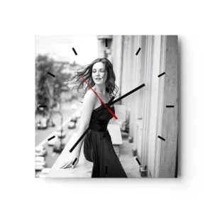 Ceas de perete - Ceas pe sticlă - Cu siguranță e o fată pariziană - 30x30 cm