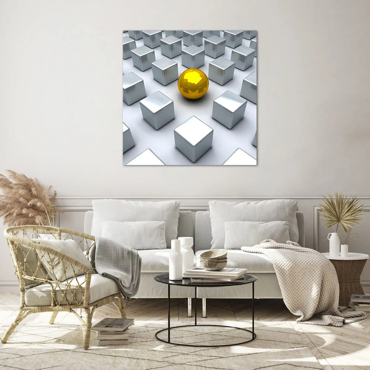 Tablou pe sticlă - De ce eu? Compoziție geometrică - 50x50 cm