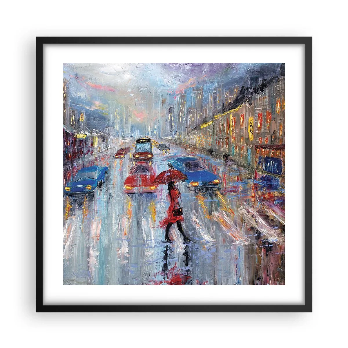 Poster în ramă neagră - O după-amiază ploioasă în oraș - 50x50 cm