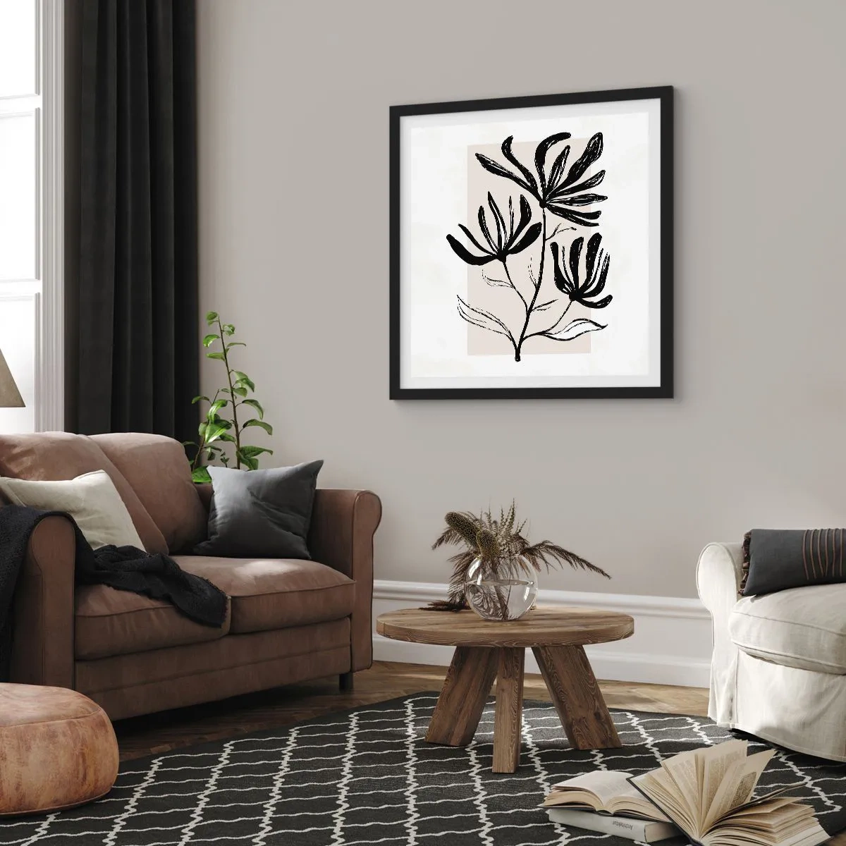 Poster în ramă neagră - Schiță pentru ierbar - 60x60 cm