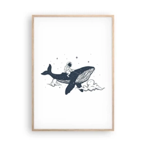 Poster în ramă de stejar deschis - Aventura spațială - 70x100 cm