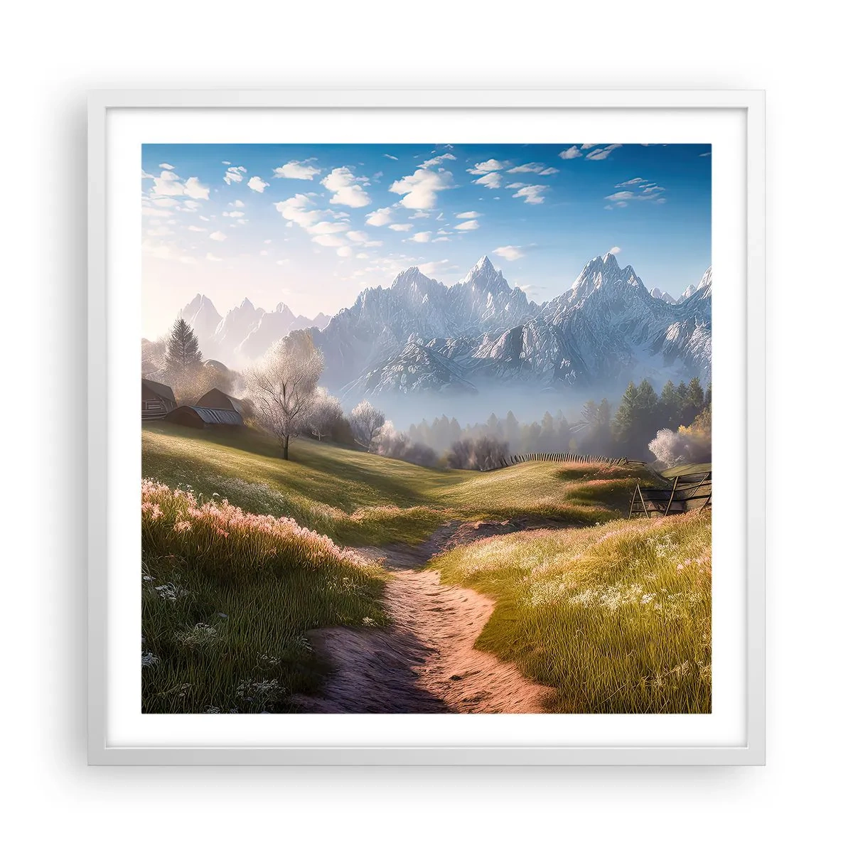 Poster în ramă albă - Valea idilică - 60x60 cm