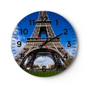 Ceas de perete - Ceas pe sticlă - Întregul Paris la picioarele ei - 30x30 cm