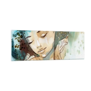 Tablou pe sticlă - Lady în albastru - 140x50 cm
