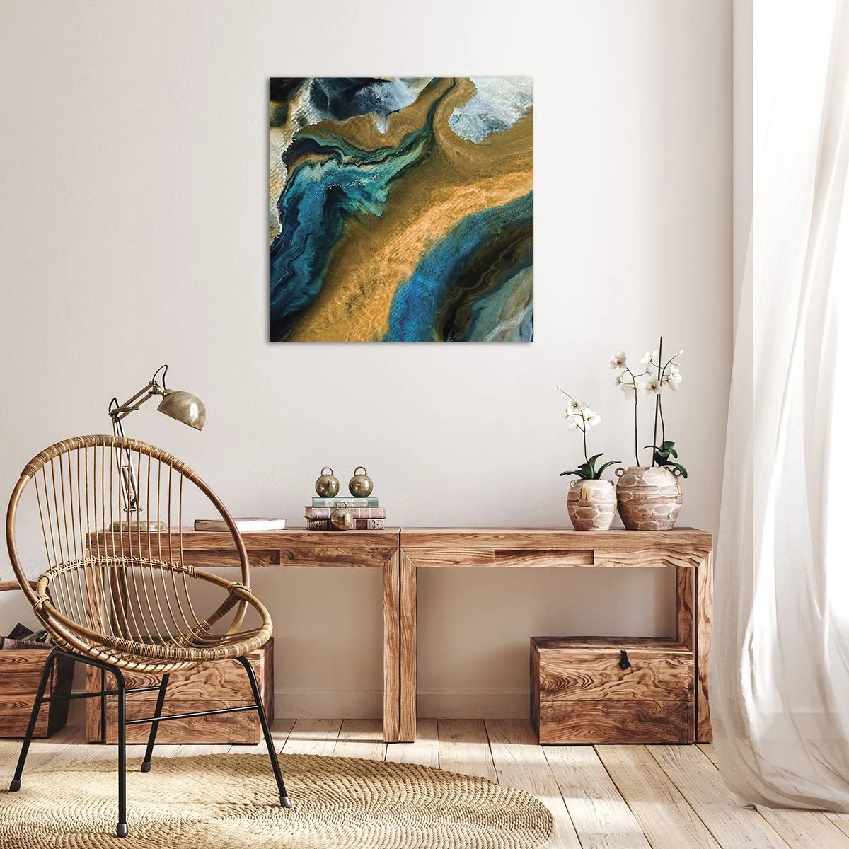 Tablou pe pânză - Albastru - galben - influență reciprocă - 40x40 cm