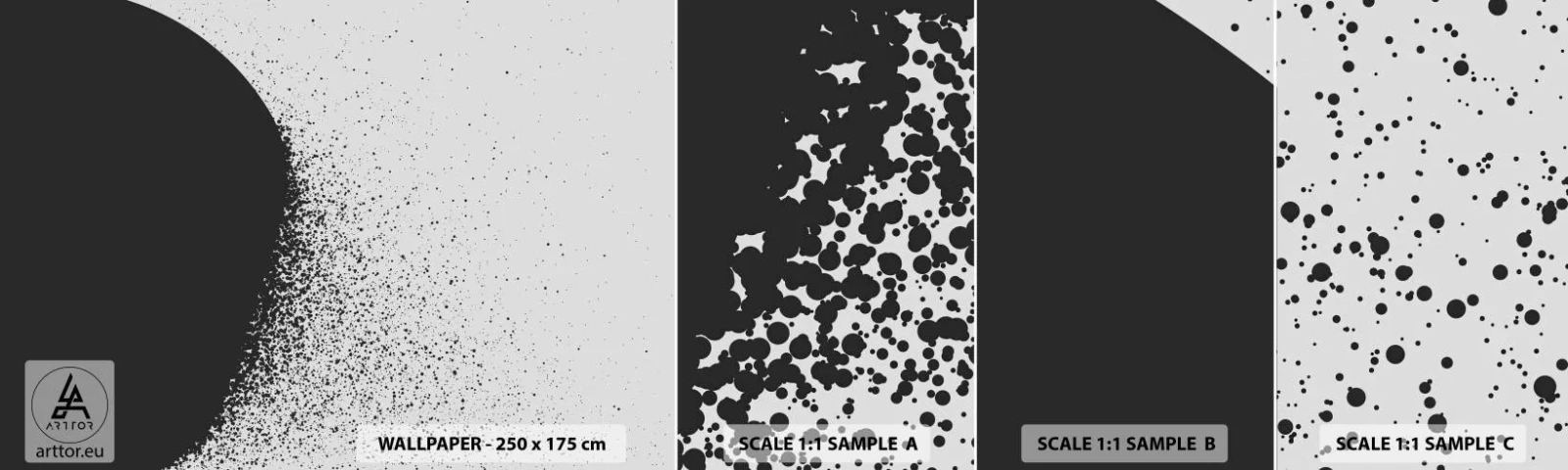 Mostră de Tapet Standard Eco - Mișcarea particulelor - Abstracția, alb-negru, Grafică - 100x30 cm