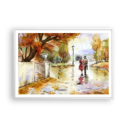 Poster în ramă albă - Toamnă romantică în parc - 100x70 cm
