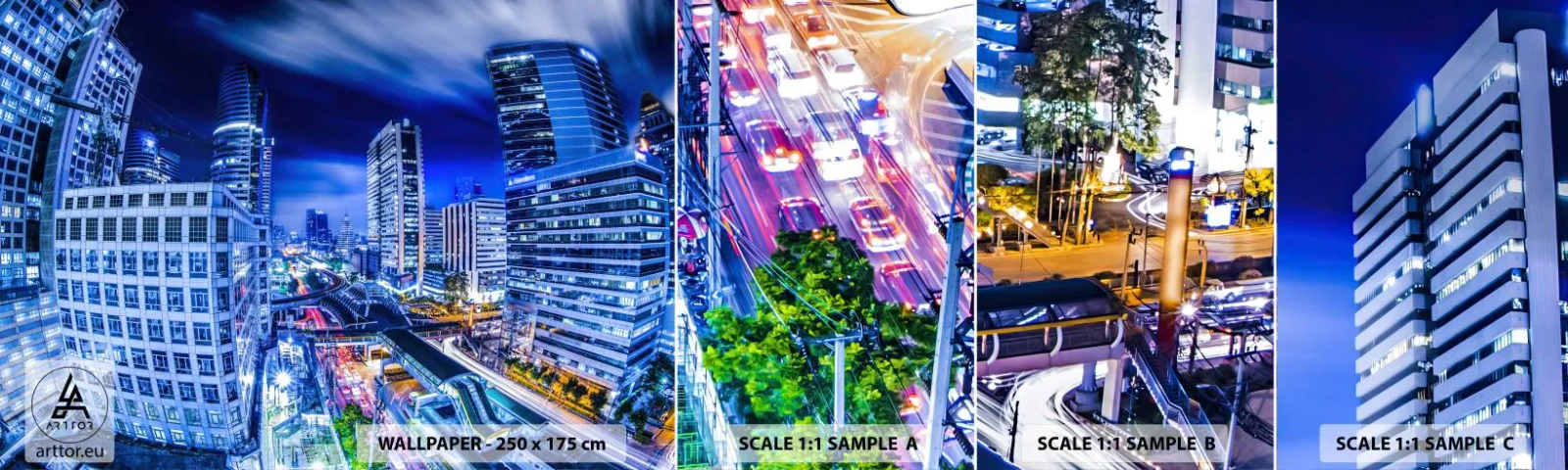 Mostră de Tapet Standard Eco - Ritmurile orașului de noapte - Oraș, Bangkok, Arhitectură - 100x30 cm